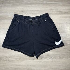 Y2K Nike Shorts 1X Black Big Swoosh Fleece Relaxed Sweat Casual Sportswear Retro